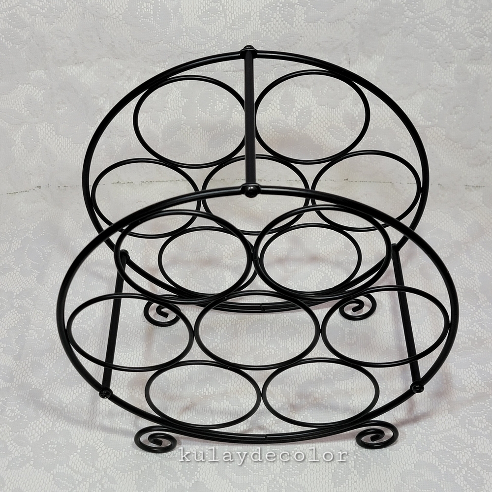 Metal Wine Rack 7-Bottle Black Wrought Iron Scrollwork Freestanding Kitchen 12.5
